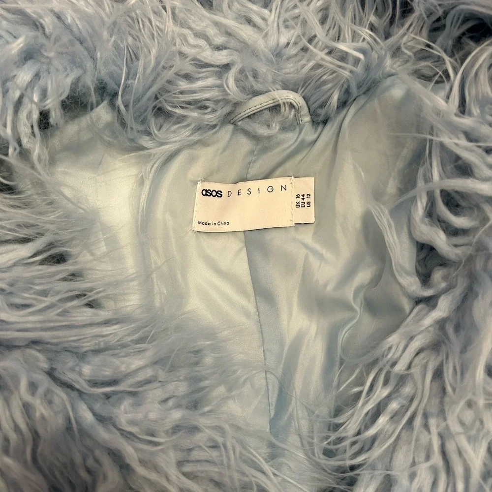 ASOS Sky Blue Leather Jacket with Plush Fur